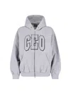 Balenciaga Zip Front Hoodie With Contrast Logo And Ribbed Details