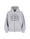 Balenciaga Zip Front Hoodie With Contrast Logo And Ribbed Details In Gray