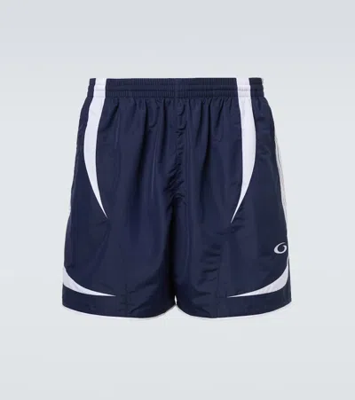 Balenciaga Logo Swim Trunks In Blue