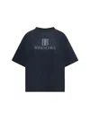 Balenciaga High-collar Black T-shirt With Logo Print In Blue