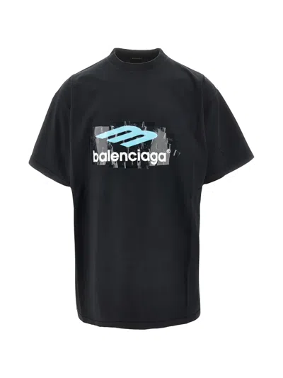 Balenciaga Logo Print Crew Neck Short Sleeve T-shirt In Black