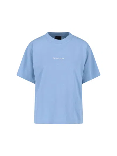Balenciaga Logo Embroidered Cotton Jersey T-shirt In Blue