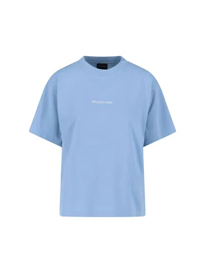 Balenciaga Logo Embroidered Cotton Jersey T-shirt In Blue