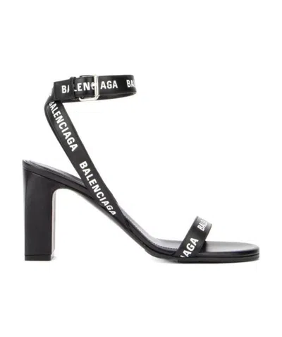 Balenciaga Logo-tape Open-toe Sandals In Black