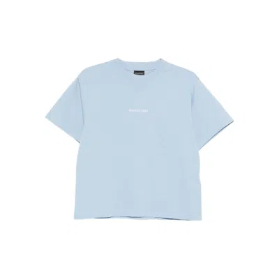 Balenciaga Logo Embroidered Cotton Jersey T-shirt In Blue