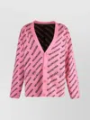 Balenciaga Logo V-neck Ribbed Knit Cardigan