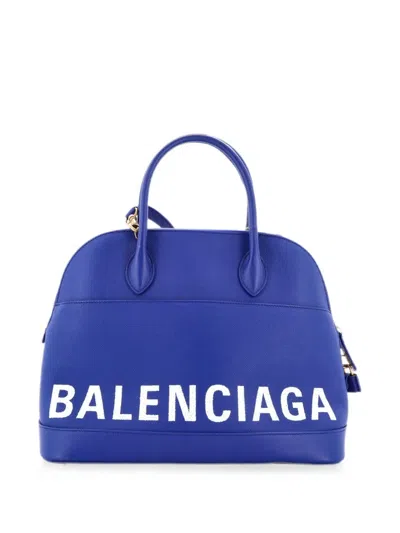 Pre-owned Balenciaga Logo Ville Bag Leather Medium Satchel In Blue