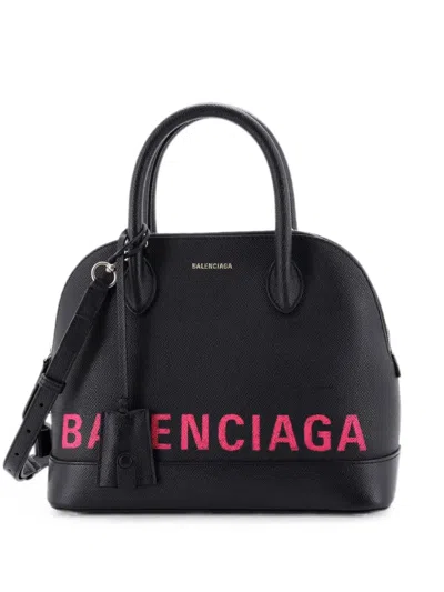 Pre-owned Balenciaga Logo Ville Bag Leather Small Satchel In Black