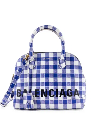 Pre-owned Balenciaga Logo Ville Bag Printed Leather Small Satchel In Blue