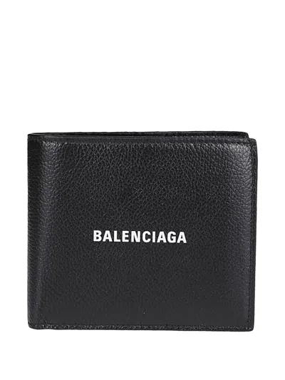 Balenciaga Black Wallet With Contrasting Logo Print In Leather Man