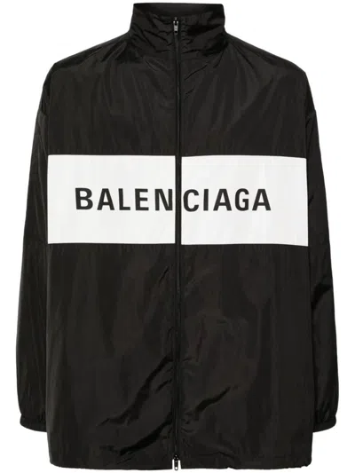 Balenciaga Logo印花拉链防风衣 In Black