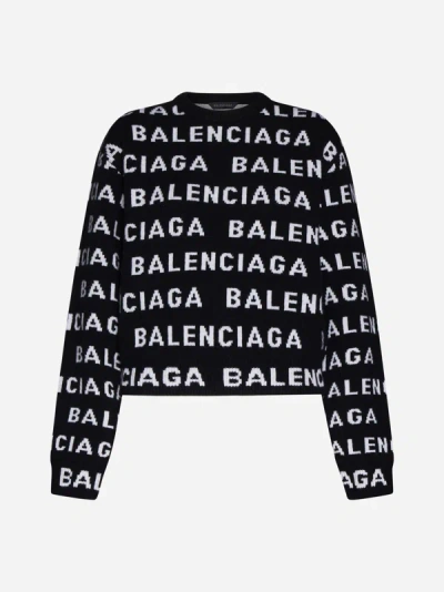 BALENCIAGA LOGO WOOL CROPPED SWEATER