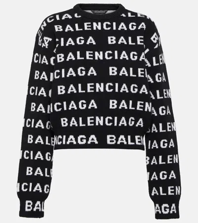 Balenciaga Logo Wool Sweater In Black