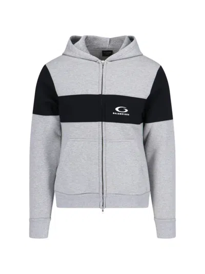 BALENCIAGA BALENCIAGA LOGO ZIP HOODIE – GREY