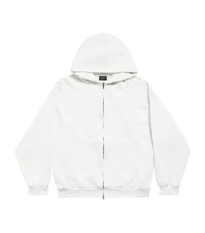 Balenciaga Logo Zip-up Hoodie In White