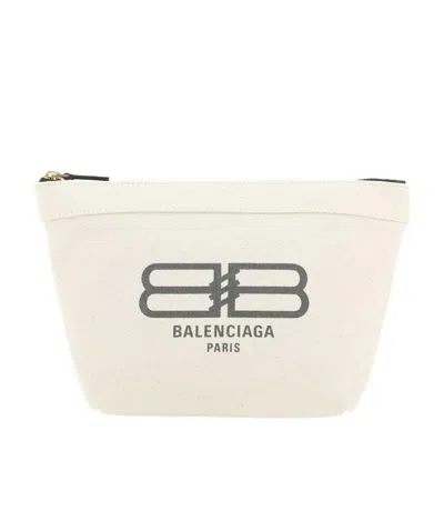 Balenciaga Logo Zipper Handbag In White