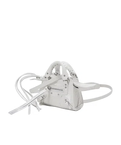 Balenciaga Logo Zipper Shoulder Bag In White