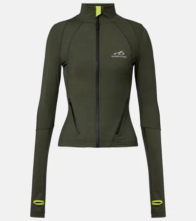 Balenciaga Logo Zip-up Top In Green
