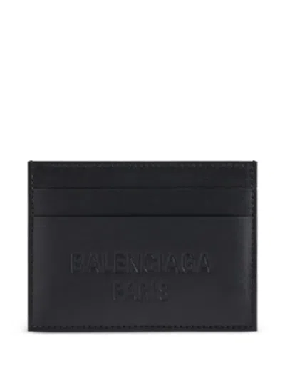 Balenciaga Logo-debossed Leather Card Holder In Black