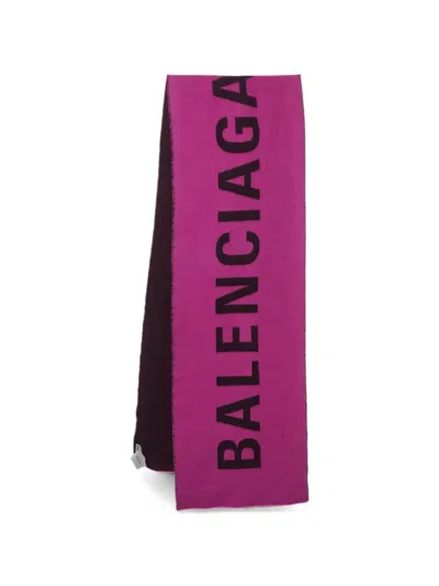 Pre-owned Balenciaga Logo-detail Wool Scarf In Pink