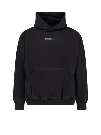 Balenciaga Cotton Logoed Sweatshirt In Black