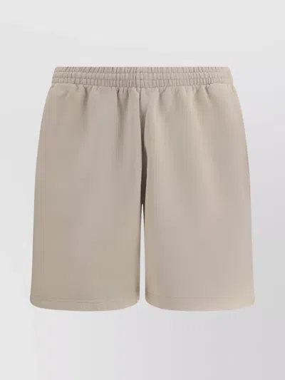 Balenciaga Logoed Elasticized Waistband Cotton Shorts In Neutral