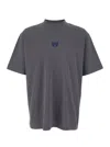 Balenciaga Men Grey Crewneck T-shirt With Logo Embroidery On The Front In Cotton Man