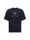 Balenciaga High-collar Black T-shirt With Logo Print In Blue