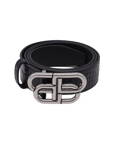 Pre-owned Balenciaga Logo-embellished Croc-effect Belt (authentic Pre-loved)