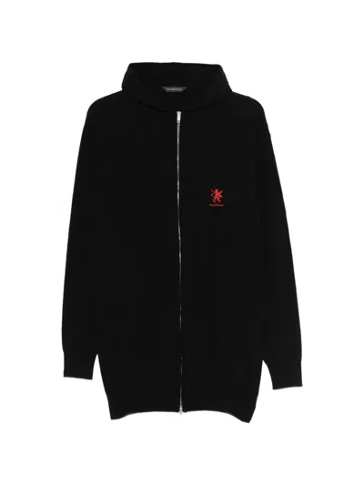 Balenciaga Logo-embroidered Cable-knit Hoodie In Black