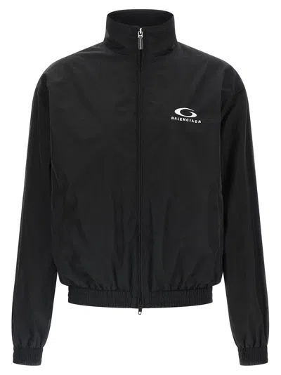 Balenciaga Logo-embroidered Cotton Bomber Jacket In Black
