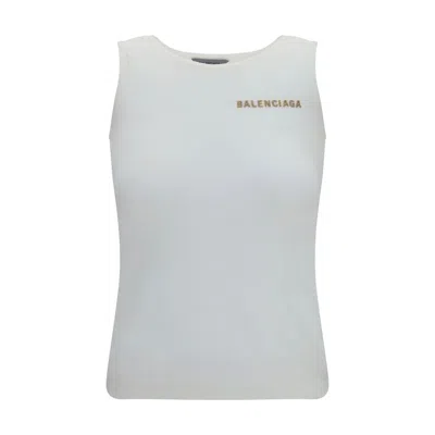 Balenciaga Logo-embroidered Cotton Tank Top In White