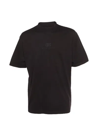 Pre-owned Balenciaga Logo-embroidered Crew-neck T-shirt In Black