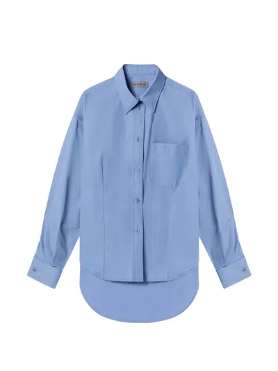 Balenciaga Logo-embroidered Curved-hem Shirt In Blue