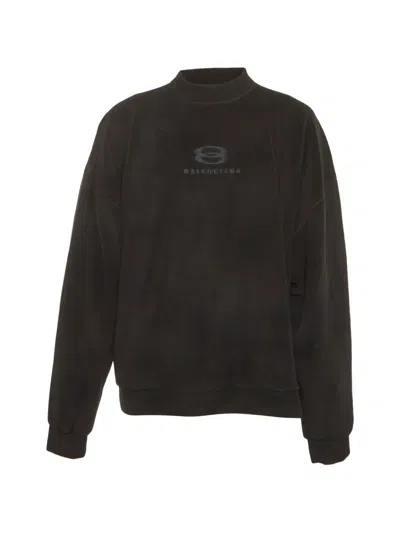 Pre-owned Balenciaga Logo-embroidered Fleece Sweatshirt In Black