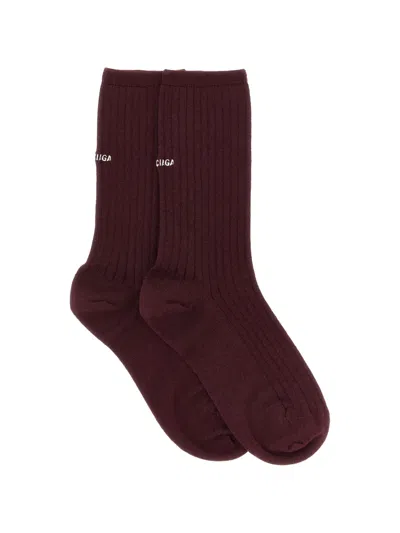 Balenciaga Logo Embroidery Ribbed Tights In Burgundy