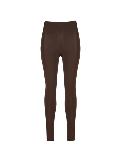 Balenciaga Logo-embroidered Ribbed-waistband Leggings In 브라운