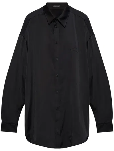 Balenciaga Logo-embroidered Shirt In Black