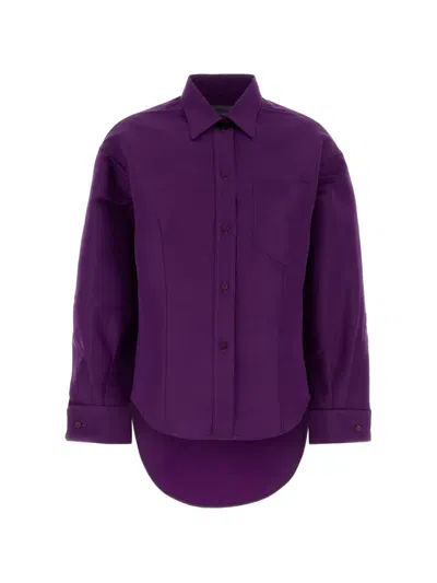 Balenciaga Logo-embroidered Silk Shirt In Purple