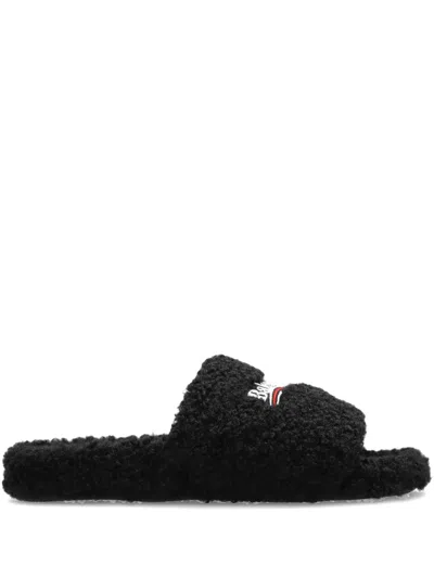 Balenciaga Black Faux Shearling Logo Slides with Red & White Accent Balenciaga | Shoes | Auth Balenciaga Slides | Poshmark main image 3
