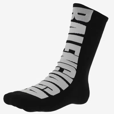 Balenciaga Logo-embroidered Stretch Cotton Socks In Black