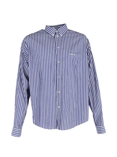 Pre-owned Balenciaga Logo-embroidered Striped Shirt In Blue