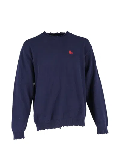 Pre-owned Balenciaga Logo-embroidered Sweater In Blue