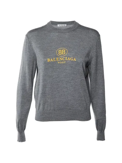 Pre-owned Balenciaga Logo-embroidered Sweater In Grey