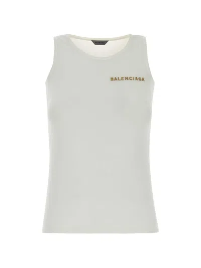 Balenciaga Logo-embroidered Tank Top In White