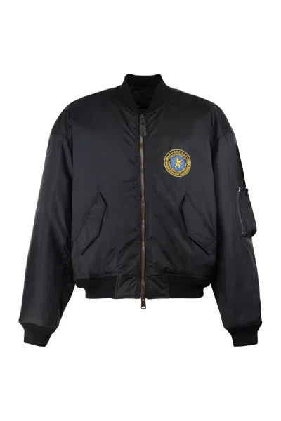 Balenciaga Logo-embroidered Technical Fabric Bomber Jacket In Black