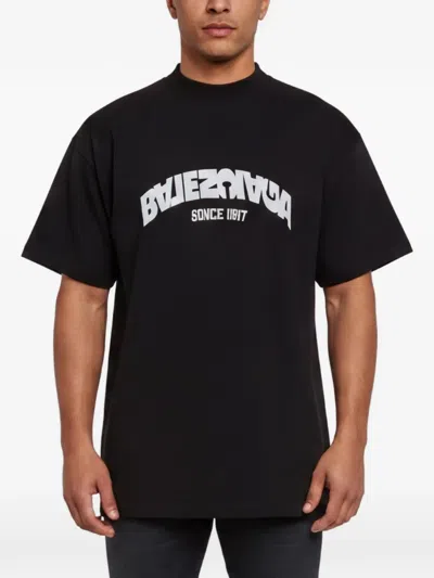 Pre-owned Balenciaga Logo-embroidered T-shirt In Black