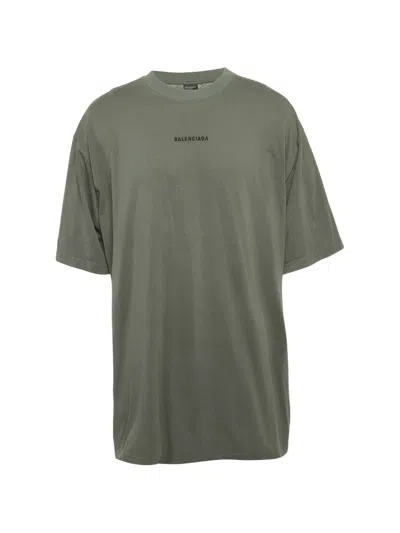 Pre-owned Balenciaga Logo-embroidered T-shirt In Gray