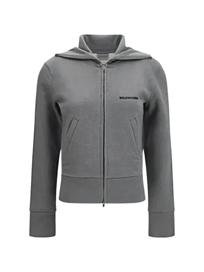 Balenciaga Dark Heather Grey Fitted Zip Up Jacket In Gray