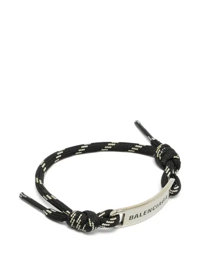 Pre-owned Balenciaga Logo-engraved Bracelet In Silver